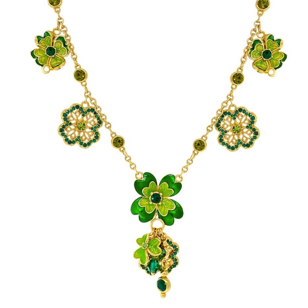 Ritzy Couture DeLuxe Lucky Shamrock Clover St Patricks 18" Charm Necklace